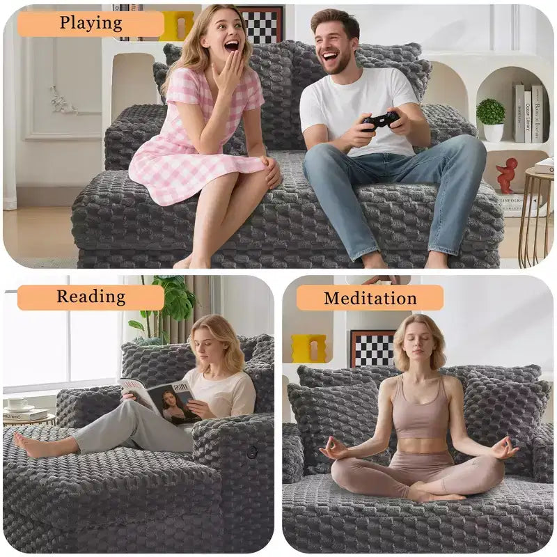 Poltrona Chaise Longue Extra Large, Divano Letto Imbottito da 152 cm con Braccioli e Cuscini, Accogliente Poltrona Reclinabile per Soggiorno e Camera da Letto