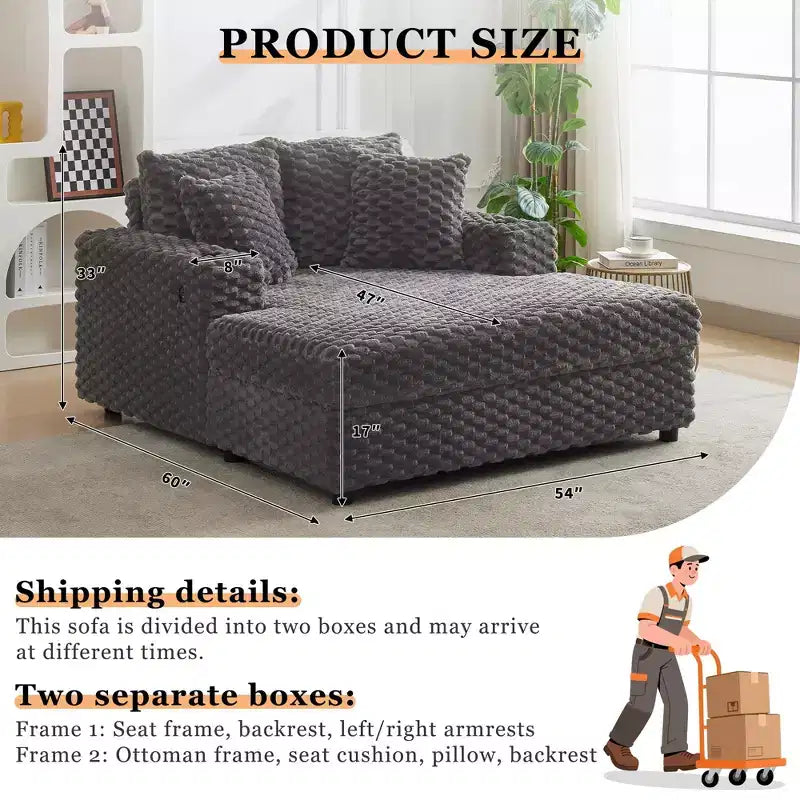 Poltrona Chaise Longue Extra Large, Divano Letto Imbottito da 152 cm con Braccioli e Cuscini, Accogliente Poltrona Reclinabile per Soggiorno e Camera da Letto