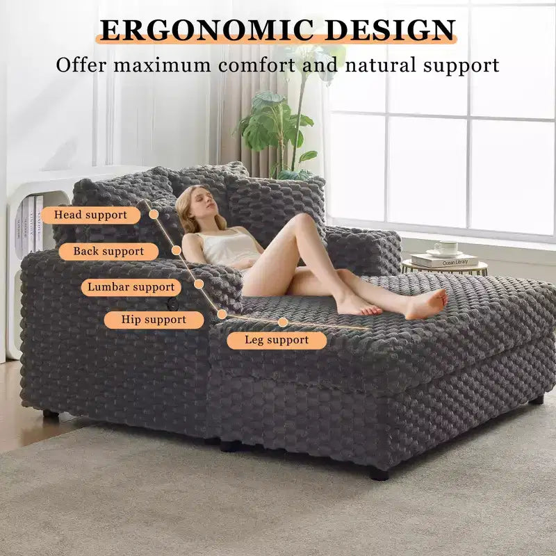 Poltrona Chaise Longue Extra Large, Divano Letto Imbottito da 152 cm con Braccioli e Cuscini, Accogliente Poltrona Reclinabile per Soggiorno e Camera da Letto