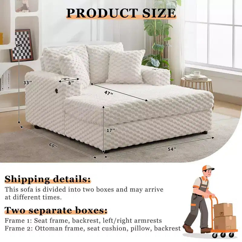 Poltrona Chaise Longue Extra Large, Divano Letto Imbottito da 152 cm con Braccioli e Cuscini, Accogliente Poltrona Reclinabile per Soggiorno e Camera da Letto