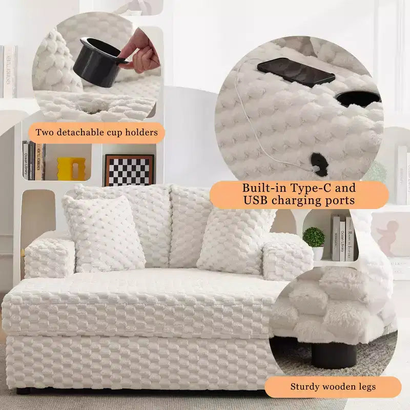 Poltrona Chaise Longue Extra Large, Divano Letto Imbottito da 152 cm con Braccioli e Cuscini, Accogliente Poltrona Reclinabile per Soggiorno e Camera da Letto
