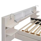 Letto a piattaforma imbottito MAYEERTY con luci da lettura, testiera con vano contenitore e letto estraibile con cassetti sottoletto