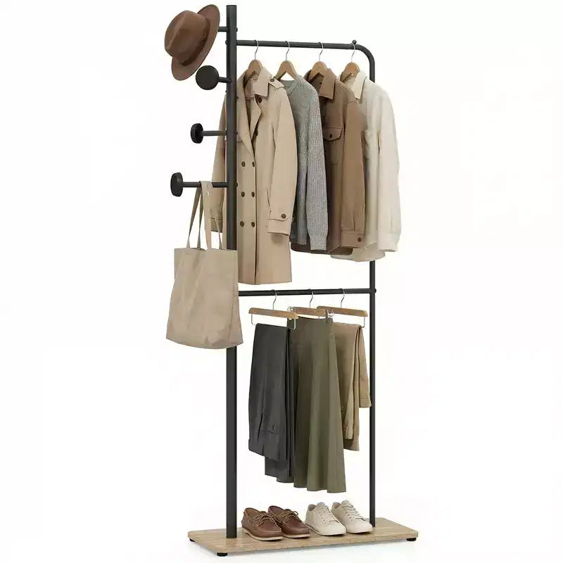 Costway Double Rods Clothes Hanging Rack Freestanding Clothes Organizer Garment Rack