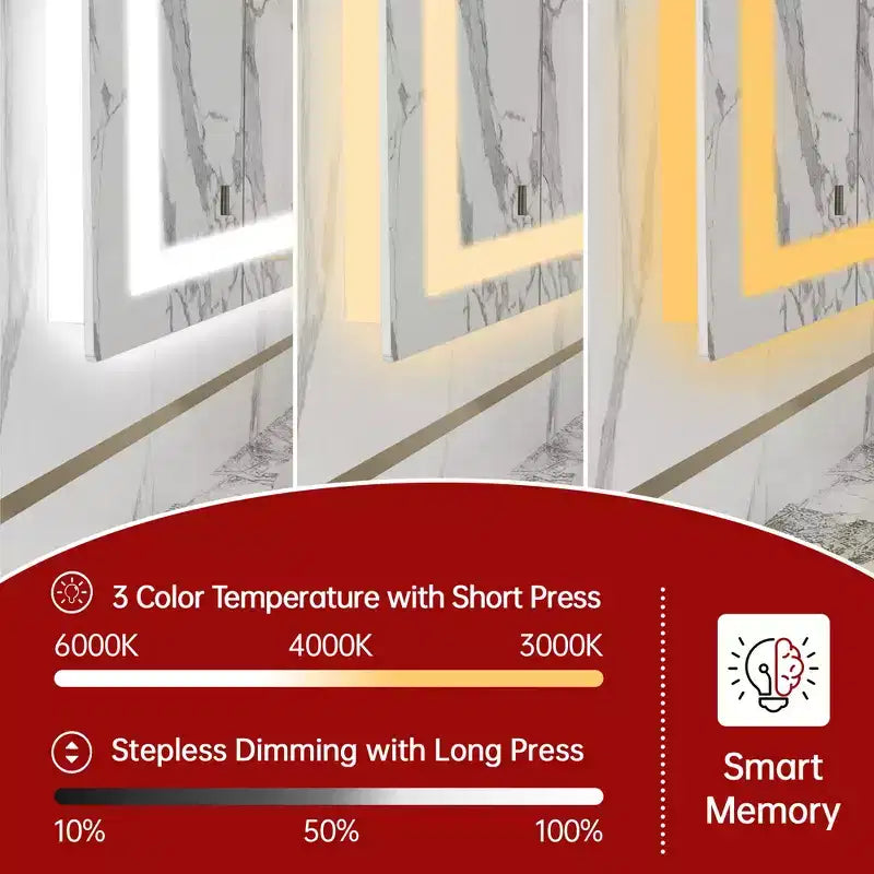 SUMERAIN 55x36 Specchio da Bagno Anti-Appannamento Dimmerabile Continuo a LED Specchio da Parete per Lavabo in Vetro Temperato con Certificazione ETL