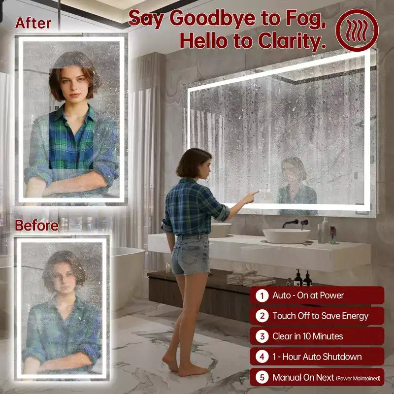 SUMERAIN 55x36 Specchio da Bagno Anti-Appannamento Dimmerabile Continuo a LED Specchio da Parete per Lavabo in Vetro Temperato con Certificazione ETL