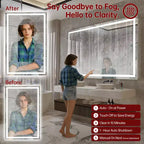 SUMERAIN 55x36 Specchio da Bagno Anti-Appannamento Dimmerabile Continuo a LED Specchio da Parete per Lavabo in Vetro Temperato con Certificazione ETL