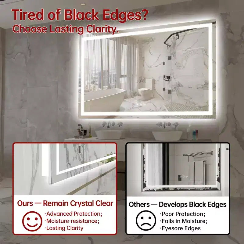 SUMERAIN 55x36 Specchio da Bagno Anti-Appannamento Dimmerabile Continuo a LED Specchio da Parete per Lavabo in Vetro Temperato con Certificazione ETL