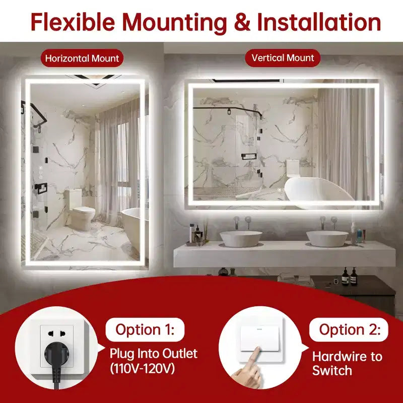SUMERAIN 55x36 Specchio da Bagno Anti-Appannamento Dimmerabile Continuo a LED Specchio da Parete per Lavabo in Vetro Temperato con Certificazione ETL
