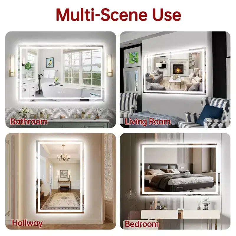 SUMERAIN 55x36 Specchio da Bagno Anti-Appannamento Dimmerabile Continuo a LED Specchio da Parete per Lavabo in Vetro Temperato con Certificazione ETL
