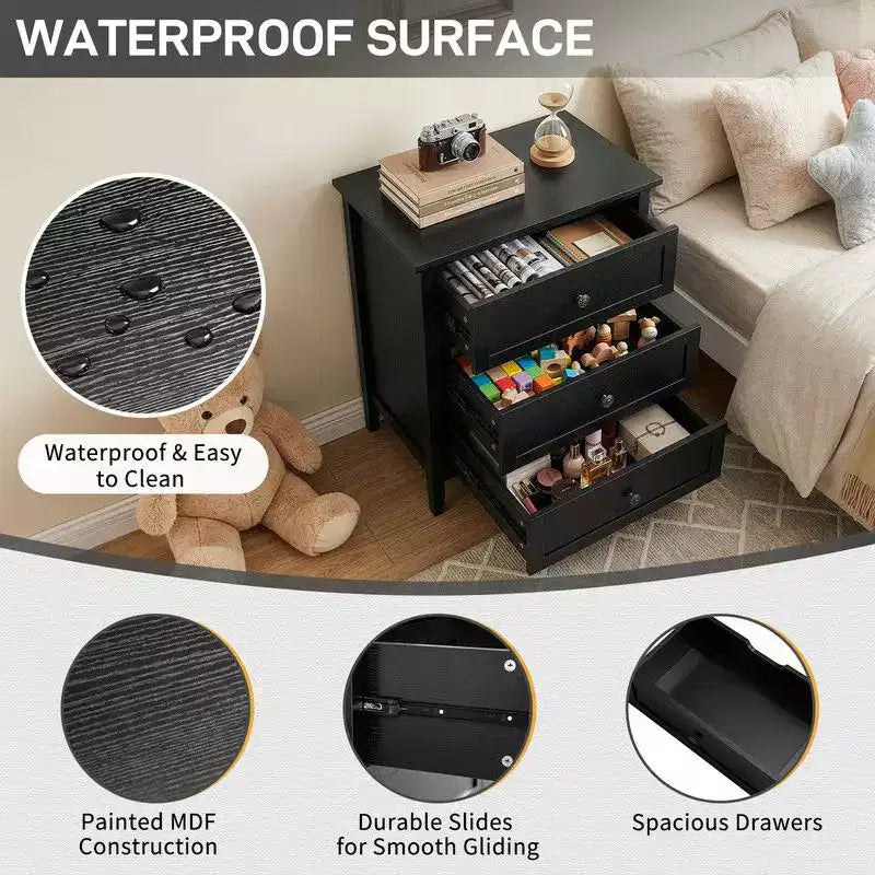 Comodino Karl Home 24 pollici con 3 cassetti, superficie in melaminico, USB-C e prese di corrente standard USA