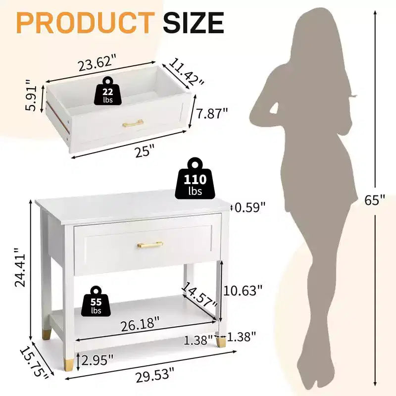Comodino Karl Home Cream P2 MDF 1 Cassetto 1 Ripiano 75 cm