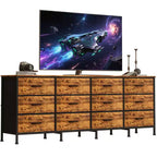70 Long Dresser with 12 Fabric Drawers & Charging Station, TV Stand Entertainment Center for 65-80 TVs