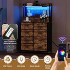 Comò Intelligente con 11 Cassetti in Tessuto, Stazione di Ricarica Integrata e Illuminazione RGB Controllabile tramite App - Design Anti-Ribaltamento per Camera da Letto, Soggiorno, Cabina Armadio