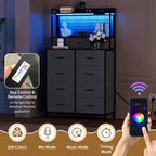 Comò Intelligente con 11 Cassetti in Tessuto, Stazione di Ricarica Integrata e Illuminazione RGB Controllabile tramite App - Design Anti-Ribaltamento per Camera da Letto, Soggiorno, Cabina Armadio
