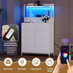 Comò Intelligente con 11 Cassetti in Tessuto, Stazione di Ricarica Integrata e Illuminazione RGB Controllabile tramite App - Design Anti-Ribaltamento per Camera da Letto, Soggiorno, Cabina Armadio