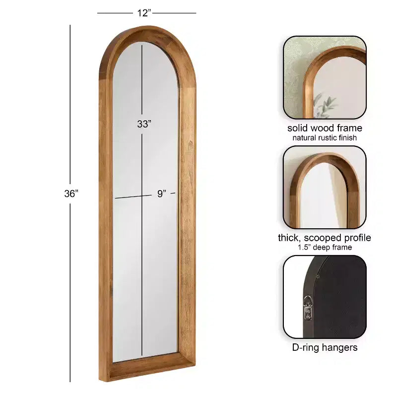 Specchio da parete ad arco in legno Hatherleigh Kate e Laurel, Marrone rustico, 12x36