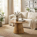 JVNOXK Natural Wood Grain MDF Round Coffee Table - 23.6 Diameter, 13.8 Height,Exquisite Wood Grain Surface,Wood