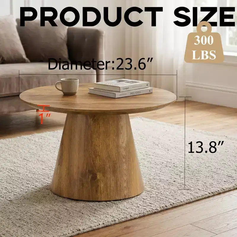 JVNOXK Tavolino Rotondo in MDF Effetto Legno Naturale - Diametro 23.6, Altezza 13.8, Squisita Superficie con Venature del Legno, Legno