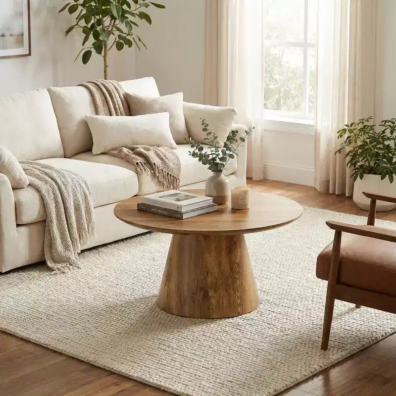 JVNOXK Tavolino Rotondo in MDF Effetto Legno Naturale - Diametro 23.6, Altezza 13.8, Squisita Superficie con Venature del Legno, Legno