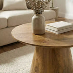 JVNOXK Tavolino Rotondo in MDF Effetto Legno Naturale - Diametro 23.6, Altezza 13.8, Squisita Superficie con Venature del Legno, Legno