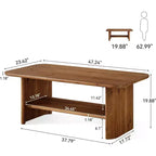 Tavolino da caffè Lantine in legno massello per soggiorno, tavolino da caffè rettangolare da 120 cm con contenitore, tavolino centrale a 2 ripiani per casa, appartamento, ufficio, marrone