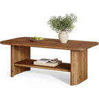 Tavolino da caffè Lantine in legno massello per soggiorno, tavolino da caffè rettangolare da 120 cm con contenitore, tavolino centrale a 2 ripiani per casa, appartamento, ufficio, marrone
