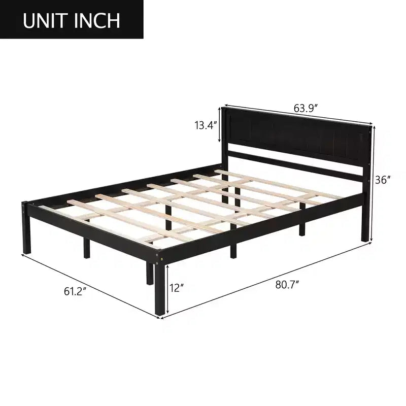 FAMYYT Letto Matrimoniale con Piattaforma e Testiera, Facile Montaggio, Espresso