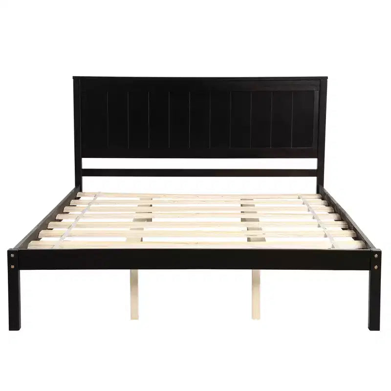 FAMYYT Letto Matrimoniale con Piattaforma e Testiera, Facile Montaggio, Espresso