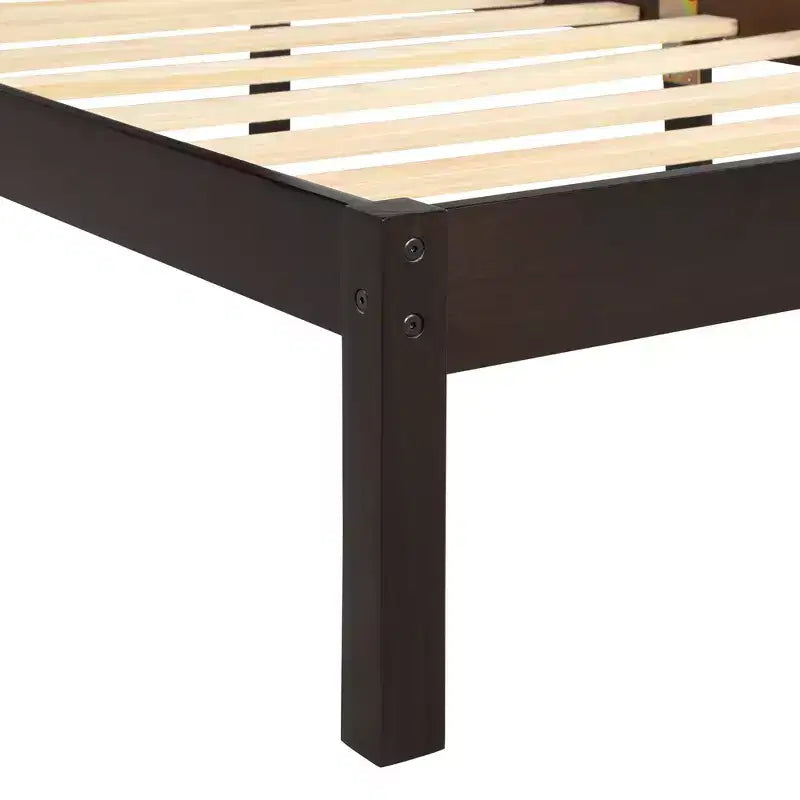 FAMYYT Letto Matrimoniale con Piattaforma e Testiera, Facile Montaggio, Espresso