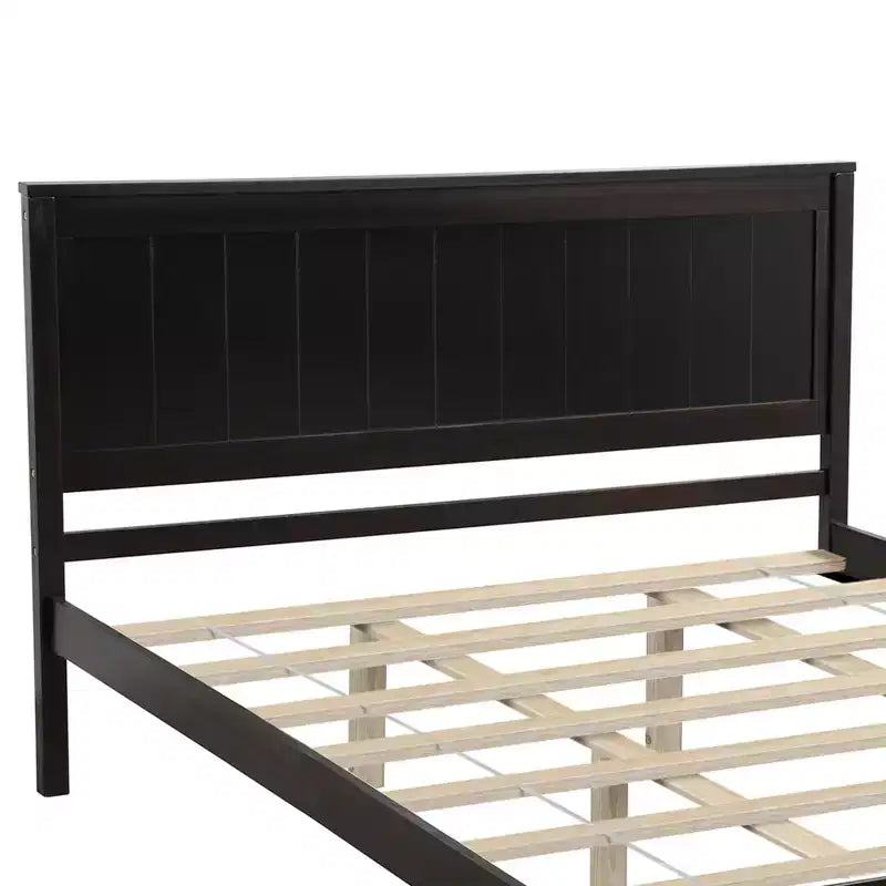 FAMYYT Letto Matrimoniale con Piattaforma e Testiera, Facile Montaggio, Espresso