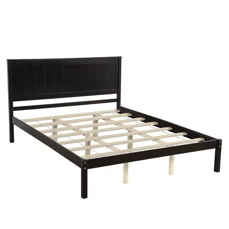 FAMYYT Letto Matrimoniale con Piattaforma e Testiera, Facile Montaggio, Espresso