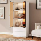 ATJafurn Mobile Dispensa Moderno Alto 160 cm, Credenza da Cucina a 3 Ripiani con Ante in Vetro e Cassetti per Cucina, Soggiorno, Studio