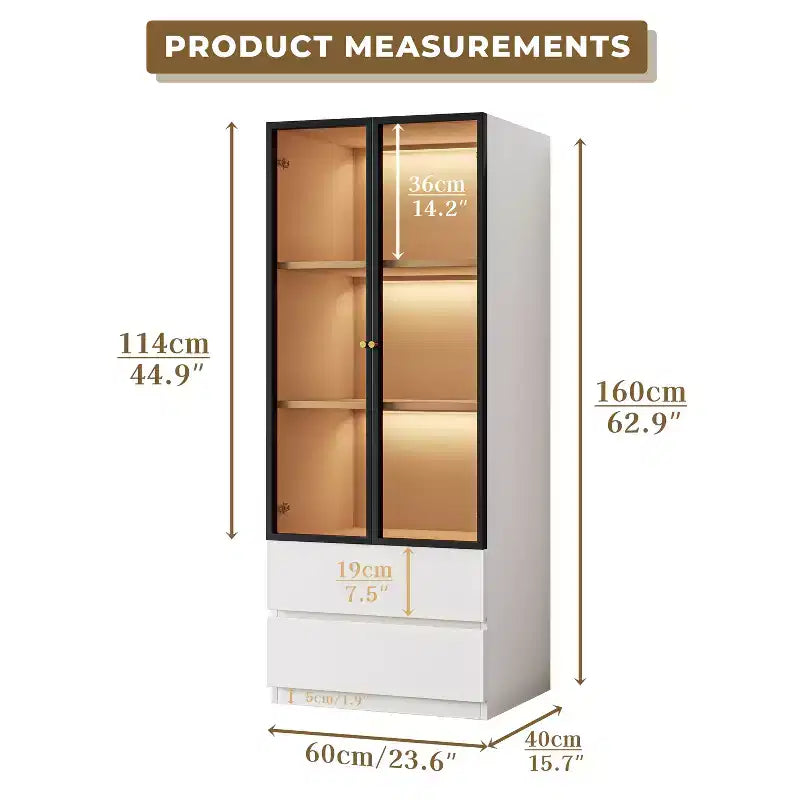 ATJafurn Mobile Dispensa Moderno Alto 160 cm, Credenza da Cucina a 3 Ripiani con Ante in Vetro e Cassetti per Cucina, Soggiorno, Studio