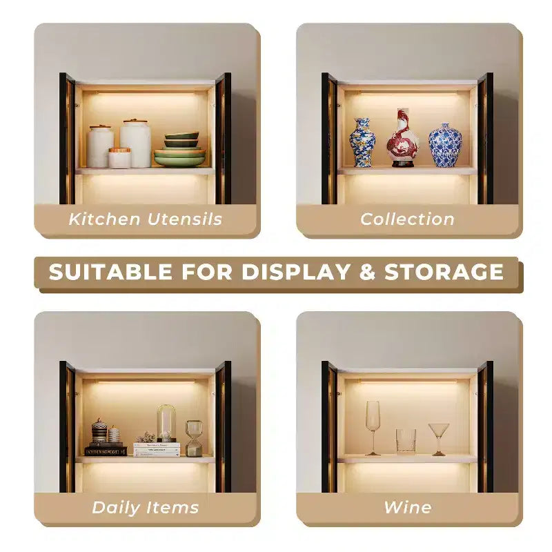 ATJafurn Mobile Dispensa Moderno Alto 160 cm, Credenza da Cucina a 3 Ripiani con Ante in Vetro e Cassetti per Cucina, Soggiorno, Studio