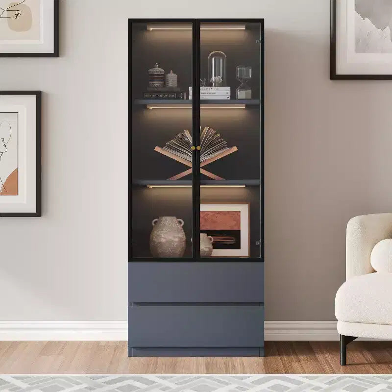 ATJafurn Mobile Dispensa Moderno Alto 160 cm, Credenza da Cucina a 3 Ripiani con Ante in Vetro e Cassetti per Cucina, Soggiorno, Studio