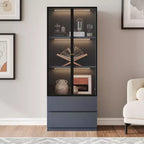 ATJafurn Mobile Dispensa Moderno Alto 160 cm, Credenza da Cucina a 3 Ripiani con Ante in Vetro e Cassetti per Cucina, Soggiorno, Studio