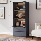 ATJafurn Mobile Dispensa Moderno Alto 160 cm, Credenza da Cucina a 3 Ripiani con Ante in Vetro e Cassetti per Cucina, Soggiorno, Studio