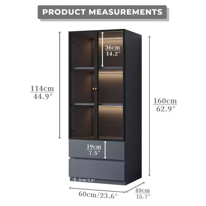 ATJafurn Mobile Dispensa Moderno Alto 160 cm, Credenza da Cucina a 3 Ripiani con Ante in Vetro e Cassetti per Cucina, Soggiorno, Studio