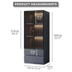 ATJafurn Mobile Dispensa Moderno Alto 160 cm, Credenza da Cucina a 3 Ripiani con Ante in Vetro e Cassetti per Cucina, Soggiorno, Studio