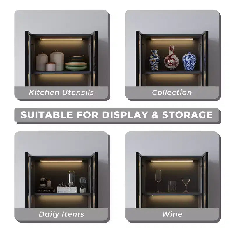 ATJafurn Mobile Dispensa Moderno Alto 160 cm, Credenza da Cucina a 3 Ripiani con Ante in Vetro e Cassetti per Cucina, Soggiorno, Studio