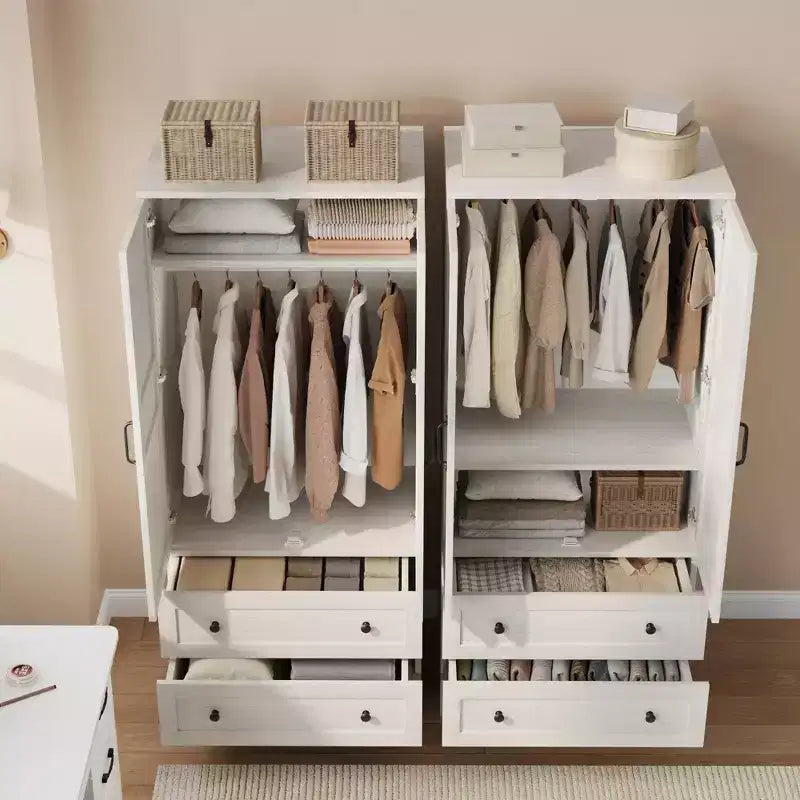Armadio Guardaroba con 2 Cassetti, Organizer in Legno Alto 183 cm con Asta Appendipebnti, Mobile Contenitore Grande con Ante e Ripiani Regolabili per la Casa