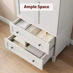 Armadio Guardaroba con 2 Cassetti, Organizer in Legno Alto 183 cm con Asta Appendipebnti, Mobile Contenitore Grande con Ante e Ripiani Regolabili per la Casa