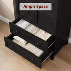 Armadio Guardaroba con 2 Cassetti, Organizer in Legno Alto 183 cm con Asta Appendipebnti, Mobile Contenitore Grande con Ante e Ripiani Regolabili per la Casa