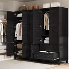 Armadio Guardaroba con 2 Cassetti, Organizer in Legno Alto 183 cm con Asta Appendipebnti, Mobile Contenitore Grande con Ante e Ripiani Regolabili per la Casa
