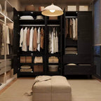 Armadio Guardaroba con 2 Cassetti, Organizer in Legno Alto 183 cm con Asta Appendipebnti, Mobile Contenitore Grande con Ante e Ripiani Regolabili per la Casa