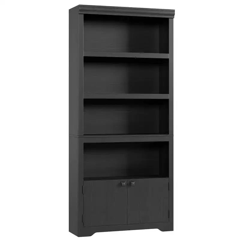 Libreria a 5 Ripiani, Libreria Stile Rustico, Larga 60/80 cm con 2 Ante e Ripiani Regolabili, Scaffale Aperto con Design Antiscivolo per la Casa