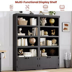 Libreria a 5 Ripiani, Libreria Stile Rustico, Larga 60/80 cm con 2 Ante e Ripiani Regolabili, Scaffale Aperto con Design Antiscivolo per la Casa