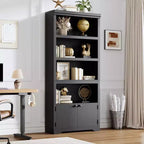 Libreria a 5 Ripiani, Libreria Stile Rustico, Larga 60/80 cm con 2 Ante e Ripiani Regolabili, Scaffale Aperto con Design Antiscivolo per la Casa