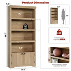 Libreria a 5 Ripiani, Libreria Stile Rustico, Larga 60/80 cm con 2 Ante e Ripiani Regolabili, Scaffale Aperto con Design Antiscivolo per la Casa