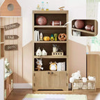 Libreria a 5 Ripiani, Libreria Stile Rustico, Larga 60/80 cm con 2 Ante e Ripiani Regolabili, Scaffale Aperto con Design Antiscivolo per la Casa